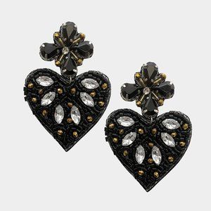 NEW Embellished Black Heart Earrings